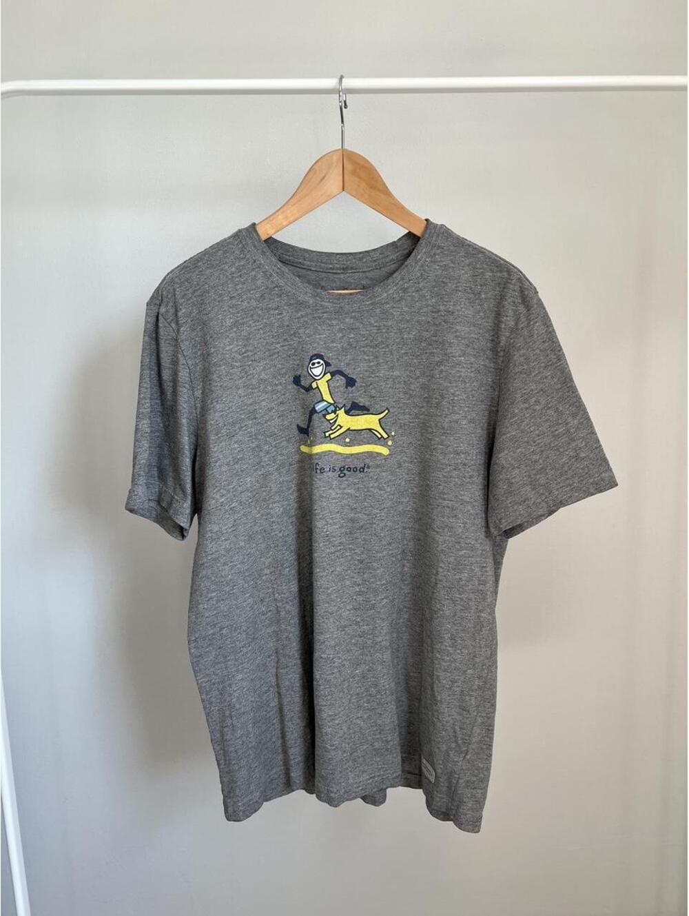 Life is Good running dog graphic tee gray casual T-shirt - Picture 1 of 3